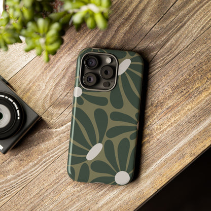 Retro Olive Green Daisy Pattern Phone Case - Green Phone Case