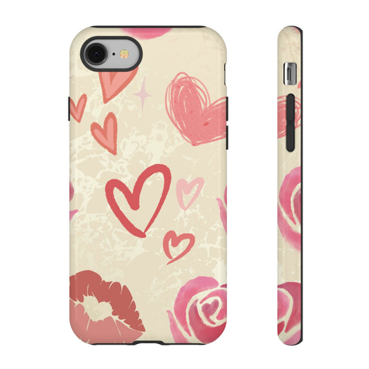 Cute Pink Heart & Rose Pattern Phone Case - Pink Phone Case - iPhone 8 / Glossy