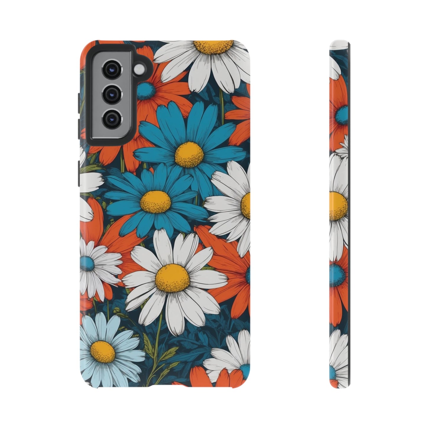 Samsung Galaxy S21 Plus / Glossy Phone Case - Pop Art Daisies Illustration ’Red & Blue’ Phone Case