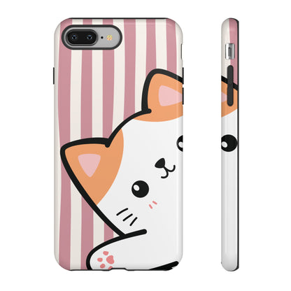 Playful Peakaboo Cat with Pink Stripe Pattern Phone Case - Pink Phone Case - iPhone 8 Plus / Glossy