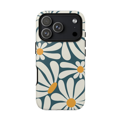 Retro Blue Daisy Pattern Phone Case - Blue Phone Case - iPhone 18 Pro / Glossy