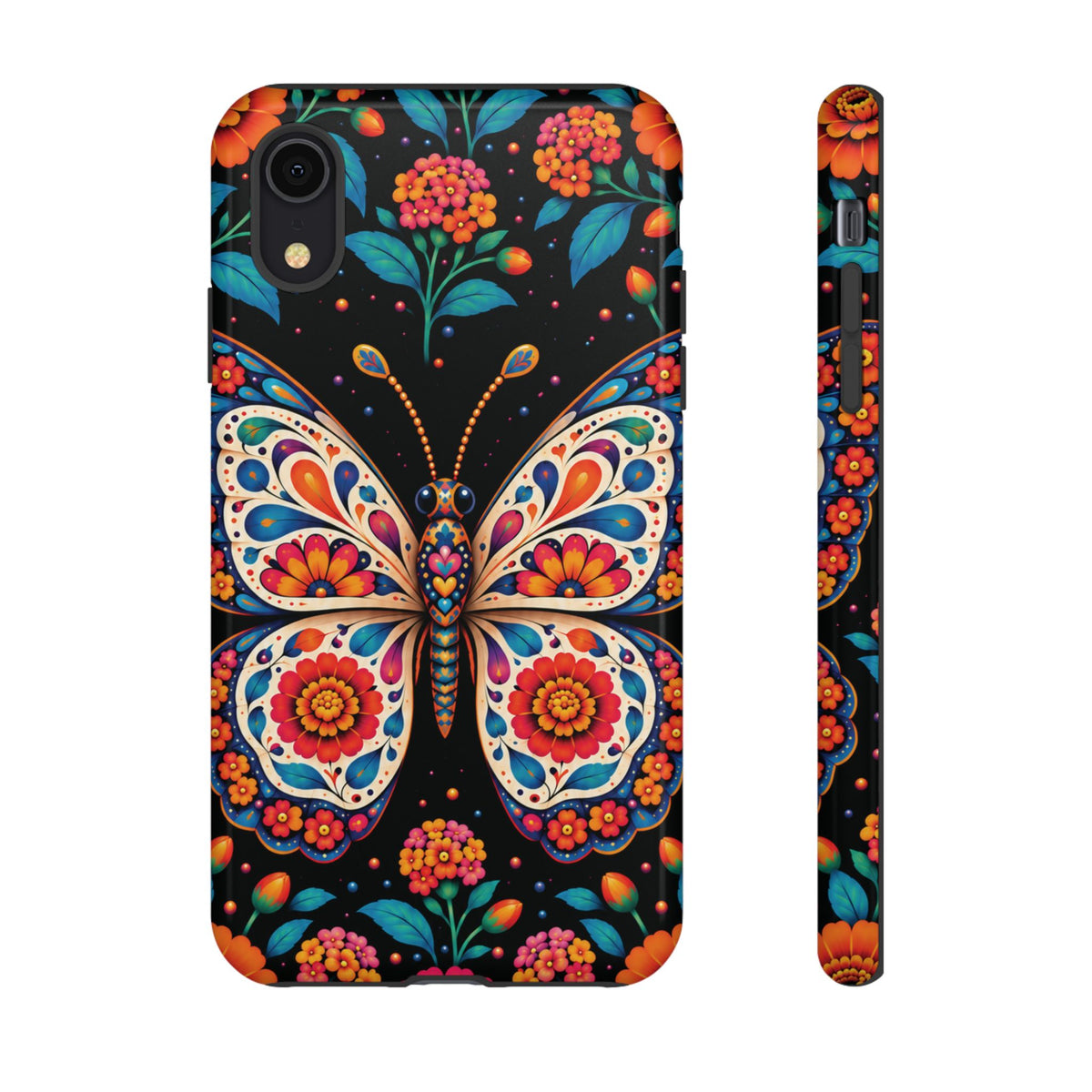 Vibrant Orange and Turquoise Calavera Butterfly Phone Case - Multicolor Phone Case - iPhone XR / Glossy