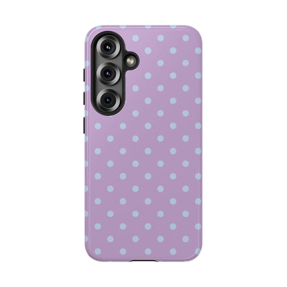Samsung Galaxy S25 / Glossy Phone Case - Trendy Lilac & Ice Blue Dot Pattern Phone Case