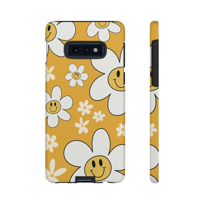 Fun Retro Daisy Pattern with Yellow Background Phone Case - Yellow Phone Case