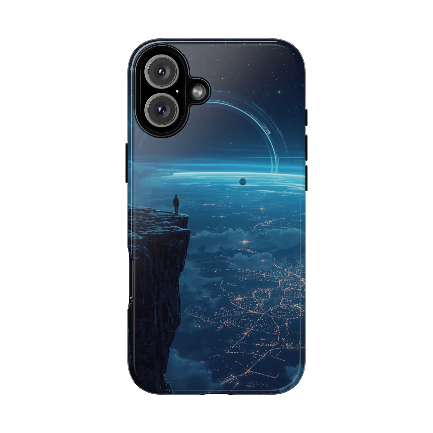iPhone 16 Plus / Glossy Phone Case - Orbital Ring Horizon Sci-fi Phone Case