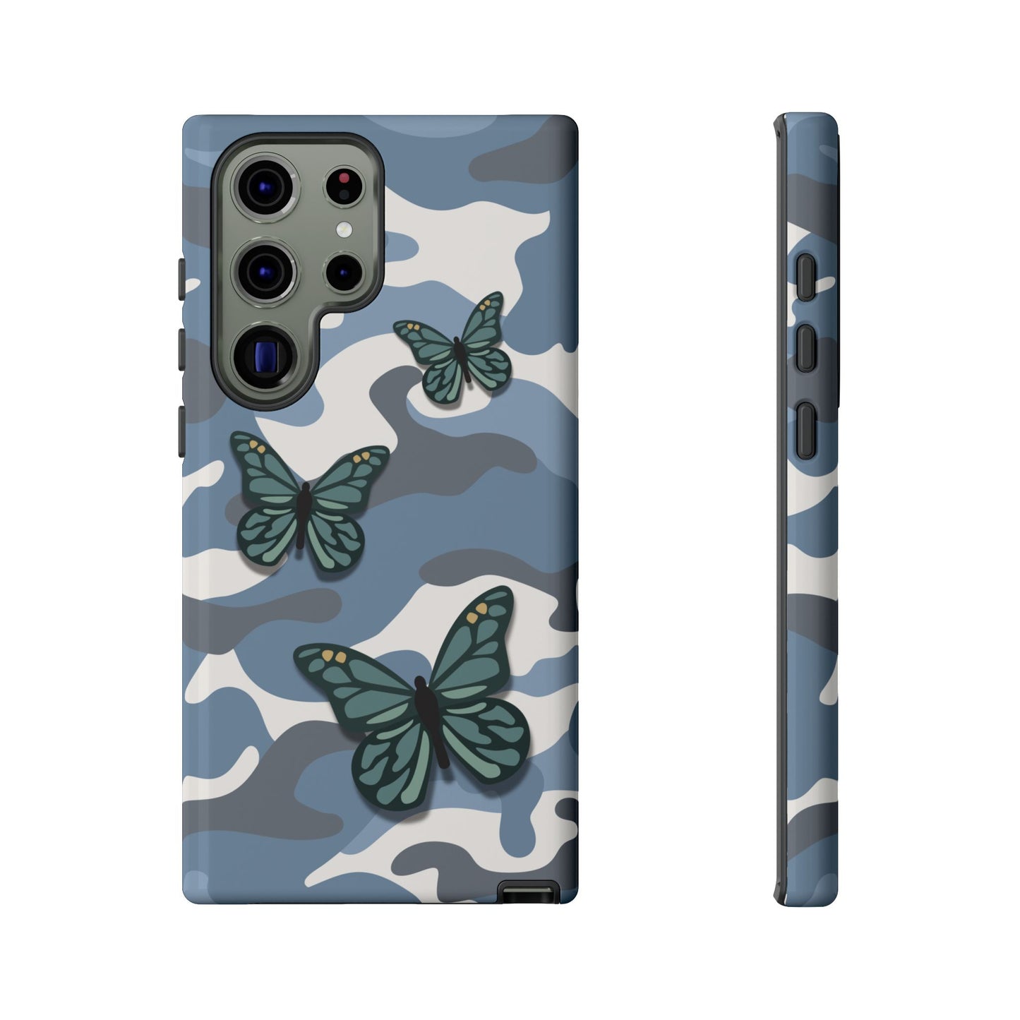 Samsung Galaxy S23 Ultra / Glossy Phone Case - Light Blue Butterfly Camo Phone Case