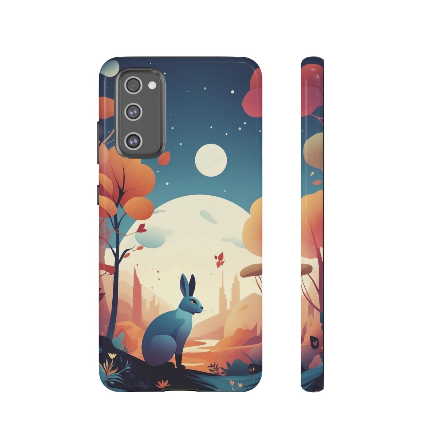 Samsung Galaxy S20 FE / Glossy Phone Case - Stylised Blue Hare Design Phone Case