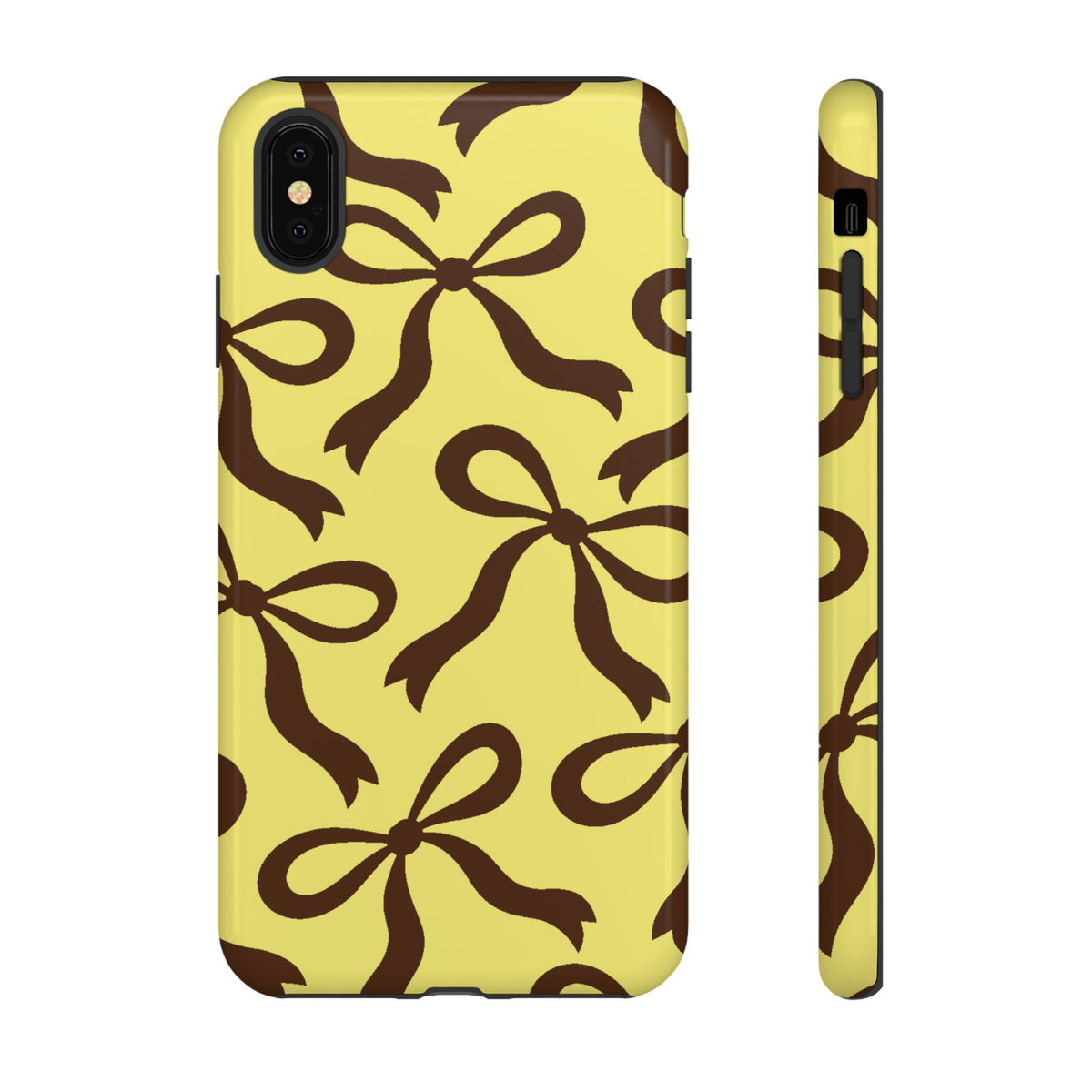 Bold Butter Yellow and Chocolate Brown Bow Pattern Phone Case - Yellow Phone Case - iPhone XS MAX / Glossy