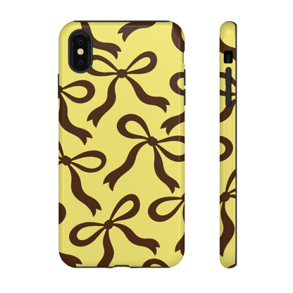 Bold Butter Yellow and Chocolate Brown Bow Pattern Phone Case - Yellow Phone Case - iPhone XS MAX / Glossy