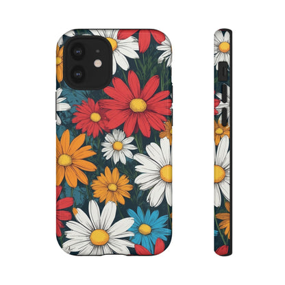 iPhone 12 Mini / Glossy Phone Case - Pop Art Daisies Illustration ’Red & Orange’ Phone Case