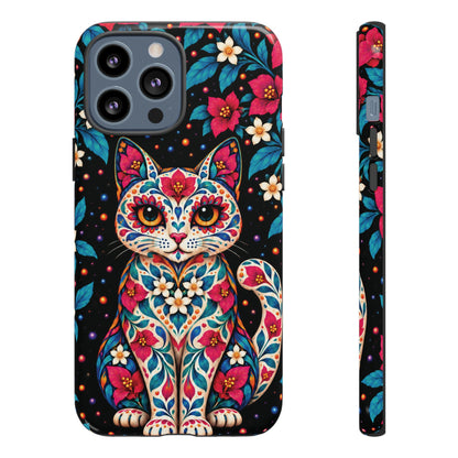 Vibrant Pink and Turquoise Calavera Cat Phone Case - Multicolor Phone Case - iPhone 13 Pro Max / Glossy