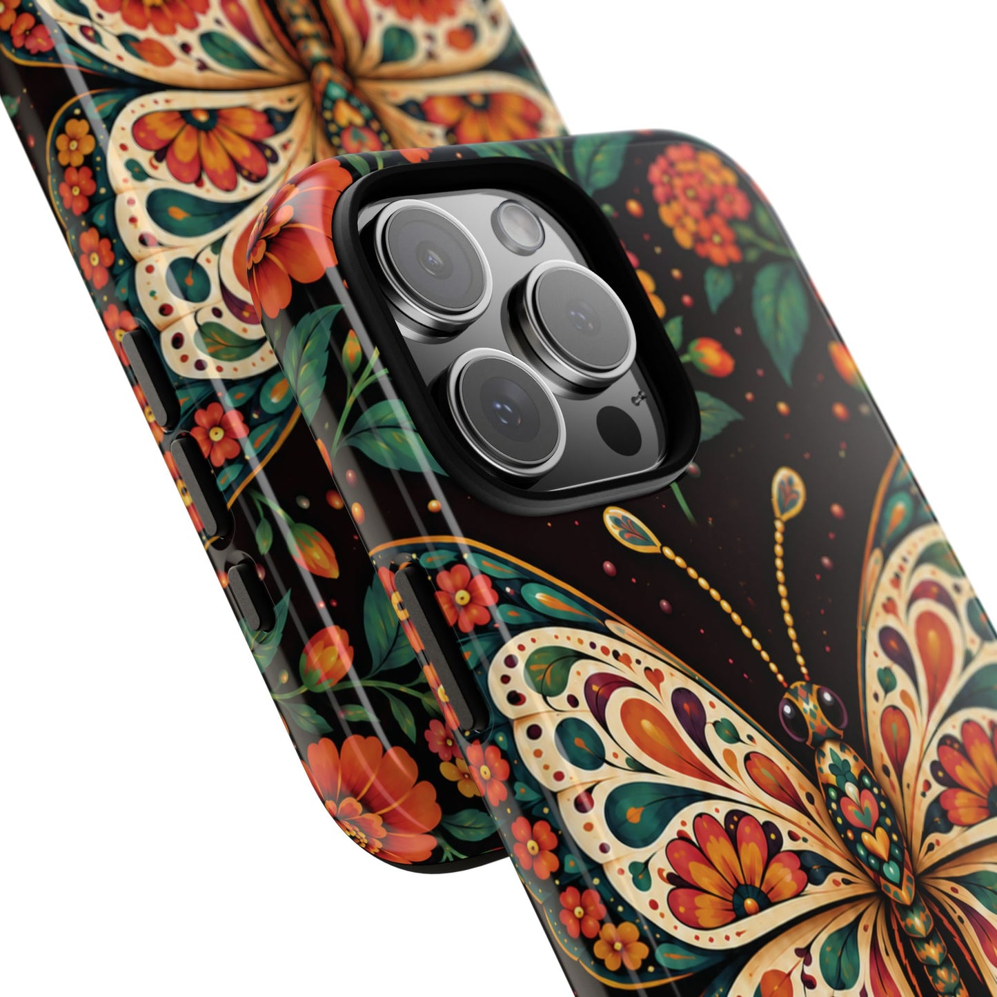 Vibrant Terracotta and Teal Calavera Butterfly Phone Case - Multicolor Phone Case