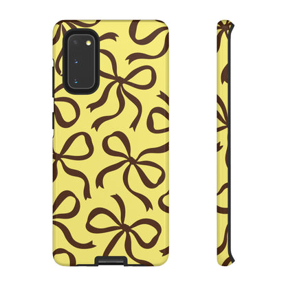Bold Butter Yellow and Chocolate Brown Bow Pattern Phone Case