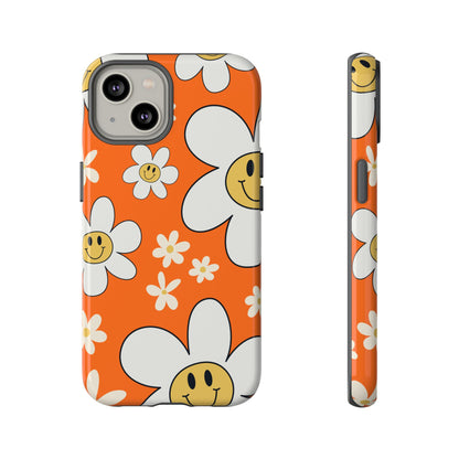 Fun Retro Daisy Pattern with Orange Background Phone Case - Orange Phone Case - iPhone 14 / Glossy