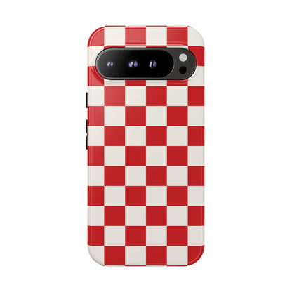 Google Pixel 9 Pro XL / Glossy Phone Case - ’Red Checkered Pattern’ Phone Case