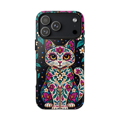 Vibrant Purple and Teal Calavera Cat Phone Case - Multicolor Phone Case - iPhone 17 Pro Max / Glossy