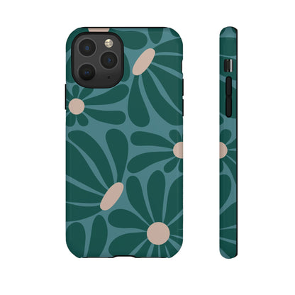 iPhone 11 Pro / Glossy Phone Case - ’Retro Turquoise Daisy Pattern’ Phone Case