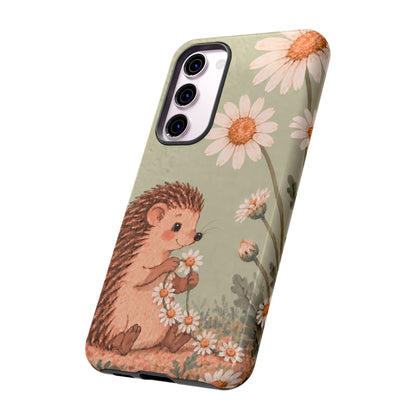Whimsical Sage Green Hedgehog and Daisy Chain Phone Case - Green Phone Case