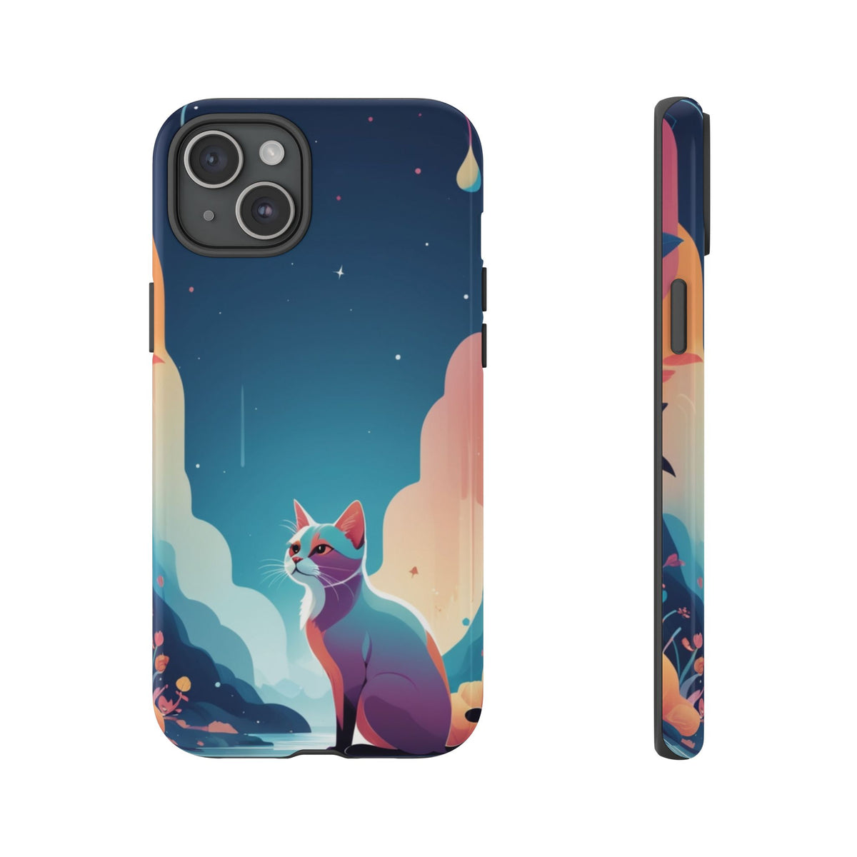 Stylised Cat Design Phone Case - Multicolor Phone Case - iPhone 15 Plus / Glossy