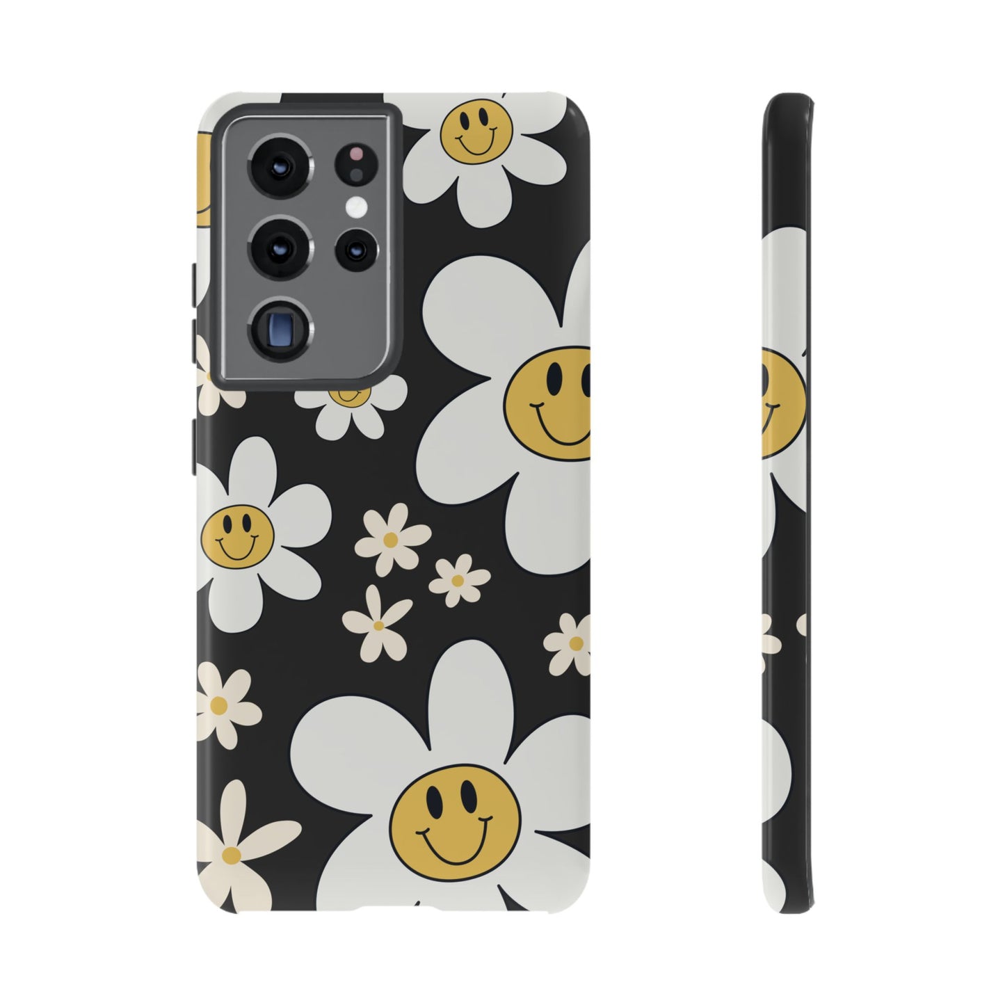 Samsung Galaxy S21 Ultra / Glossy Phone Case - Fun Retro Daisy Pattern with Dark Grey Background Phone Case