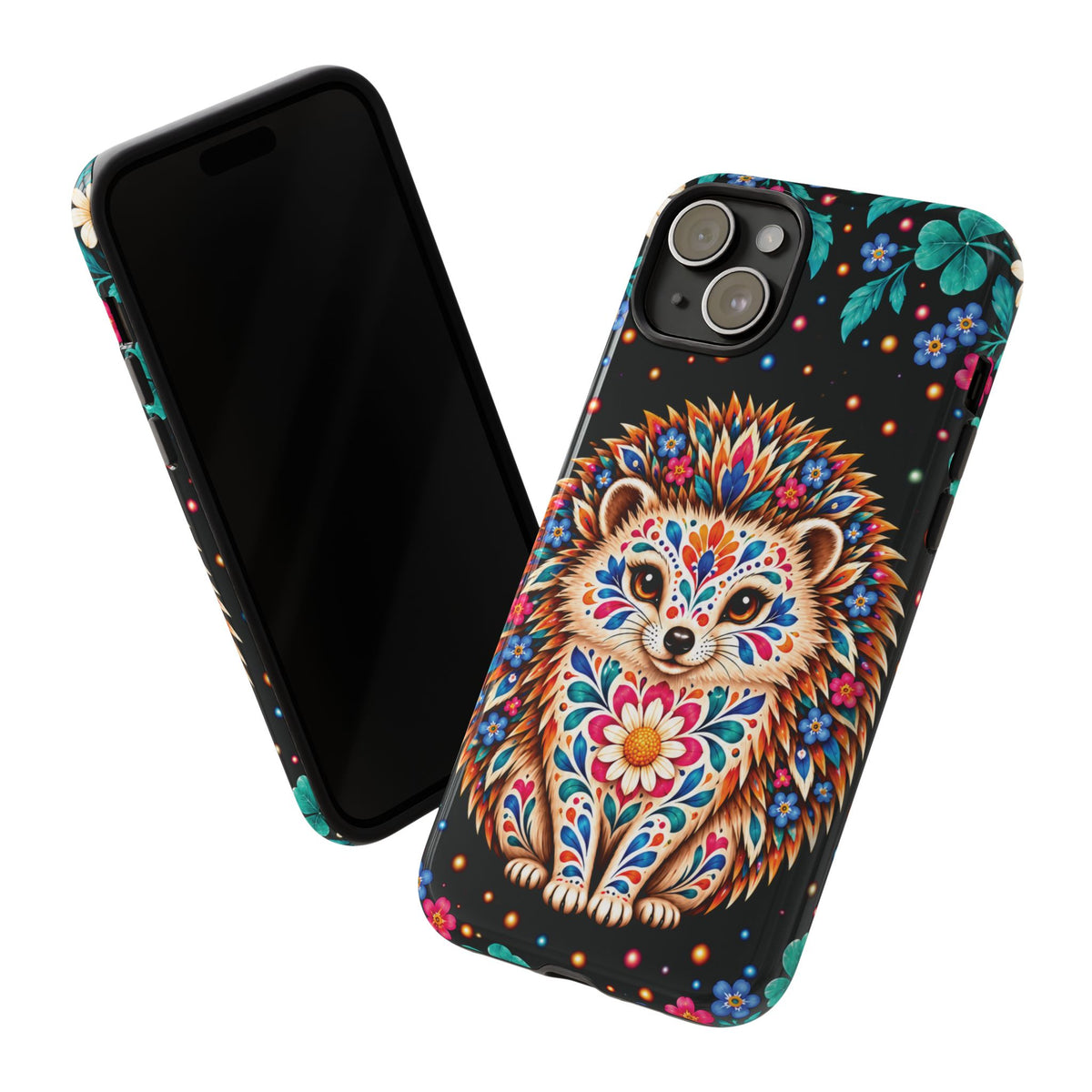 Vibrant Orange and Turquoise Calavera Hedgehog Phone Case - Multicolor Phone Case