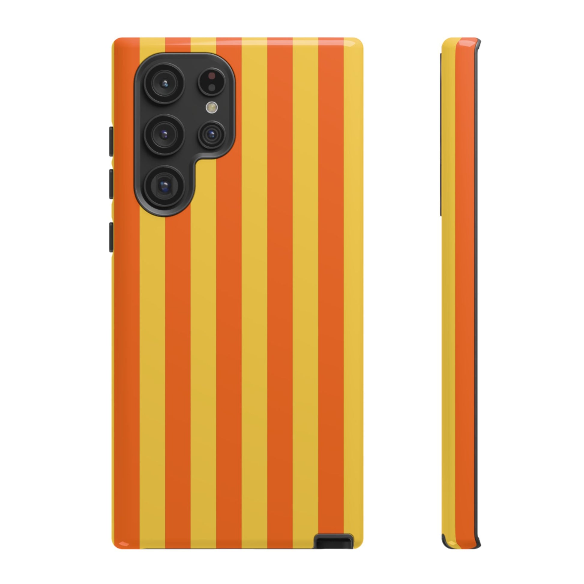 Samsung Galaxy S22 Ultra / Glossy Phone Case - Trendy Orange & Yellow Stripe Pattern Phone Case