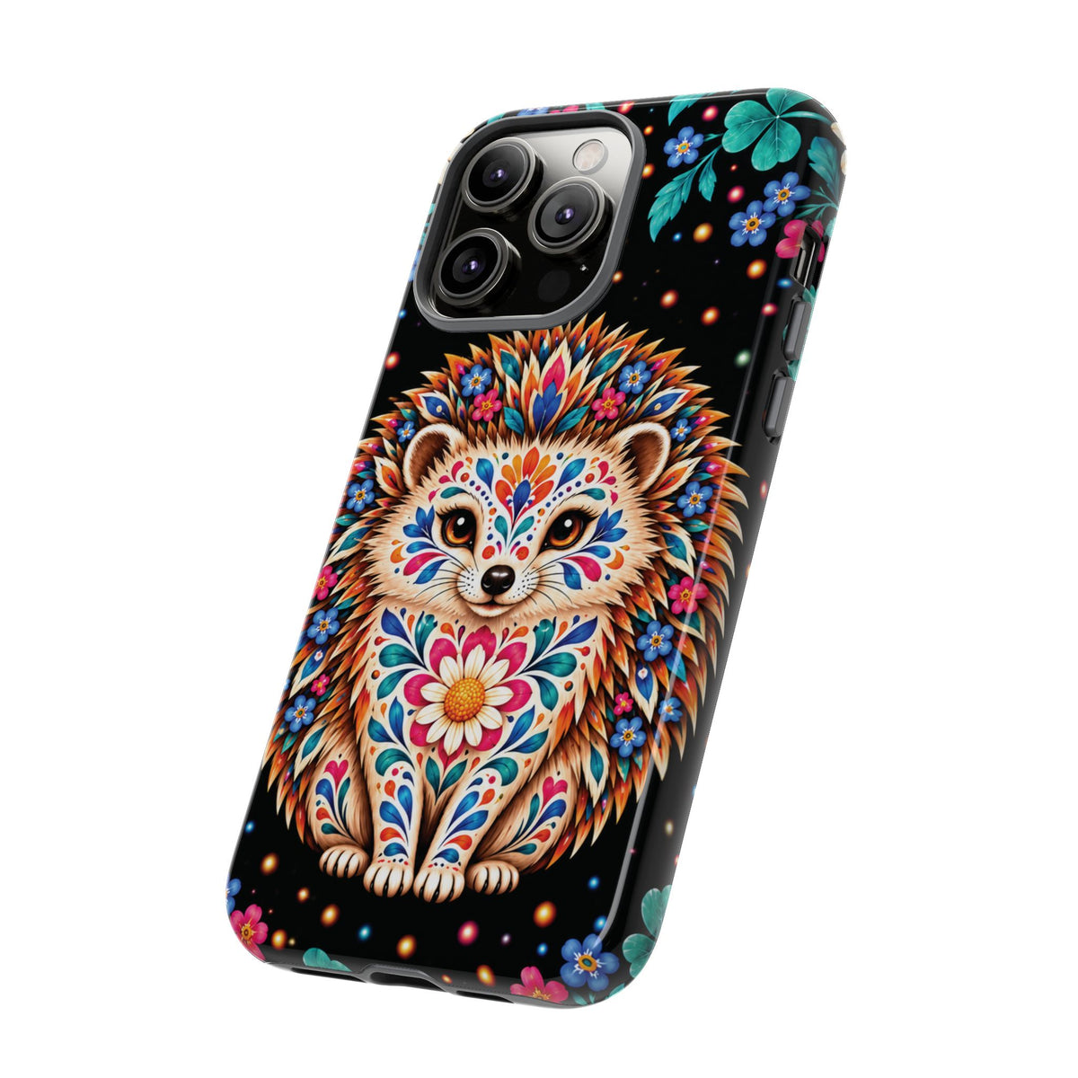 Vibrant Orange and Turquoise Calavera Hedgehog Phone Case - Multicolor Phone Case