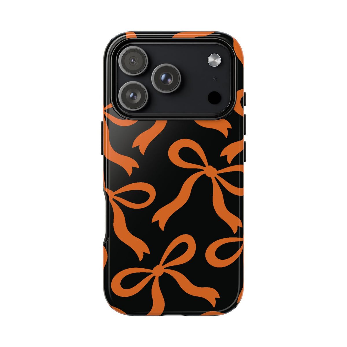 Bold Black and Burnt Orange Bow Pattern Phone Case - Black Phone Case - iPhone 18 Pro / Glossy