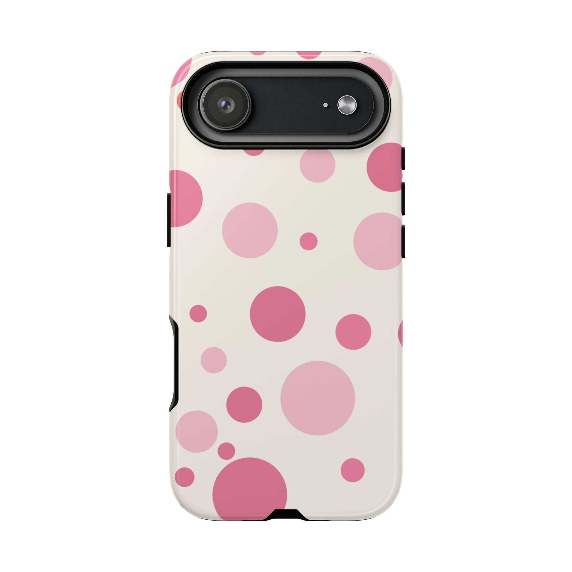 iPhone 17 Air / Glossy Phone Case - ’Bold White with Pink Dot Pattern’ Phone Case