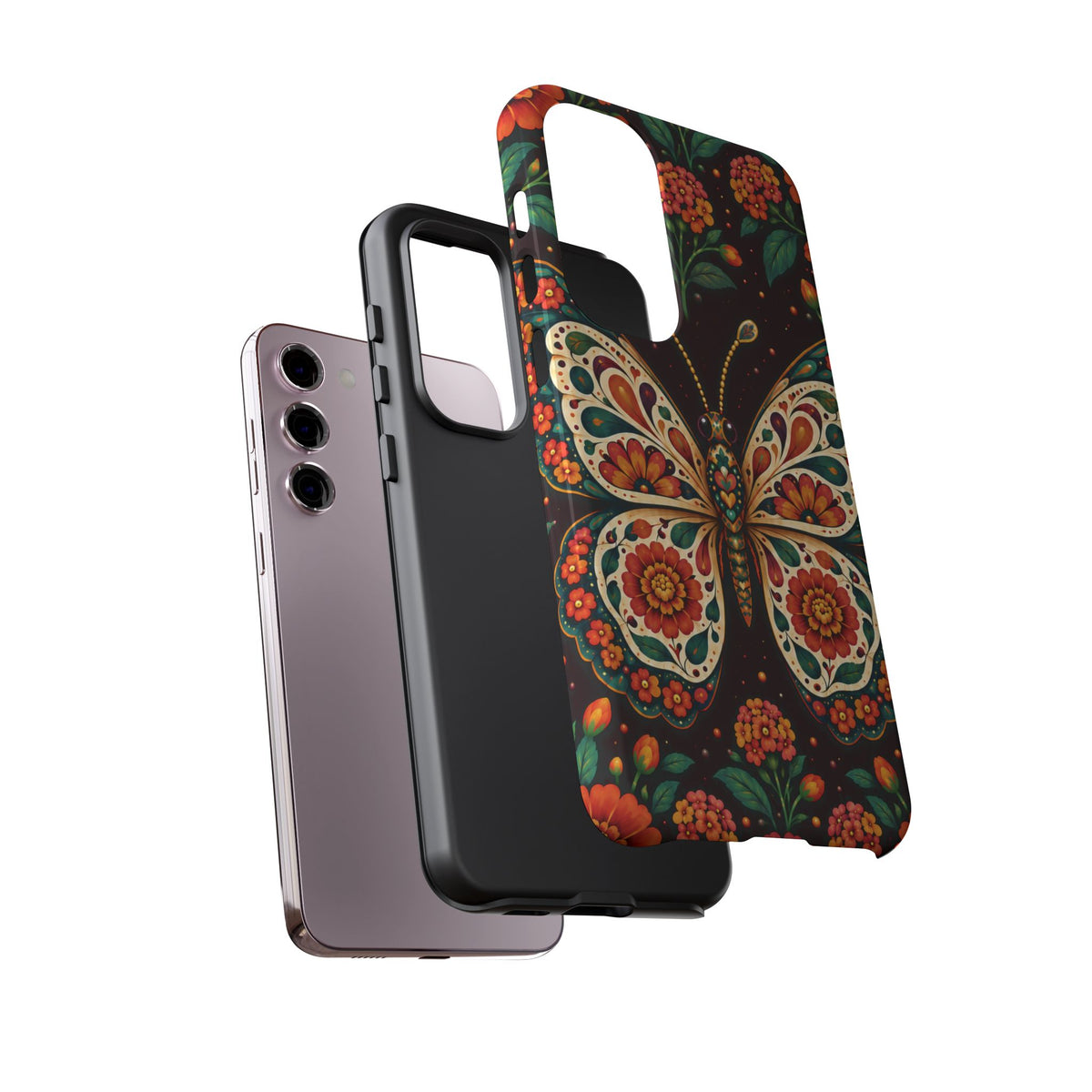 Vibrant Terracotta and Teal Calavera Butterfly Phone Case - Multicolor Phone Case