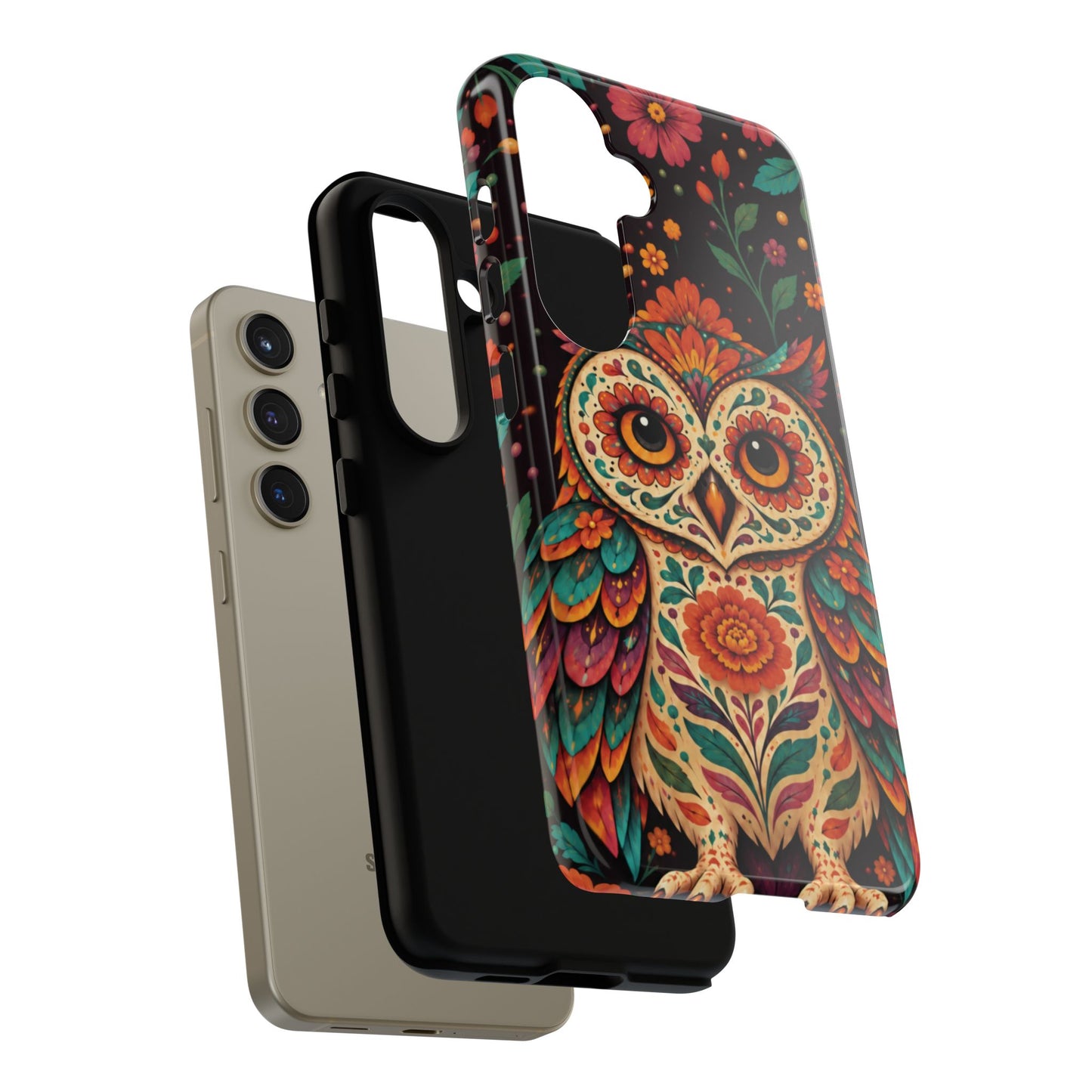 Vibrant Terracotta and Teal Calavera Owl Phone Case - Multicolor Phone Case