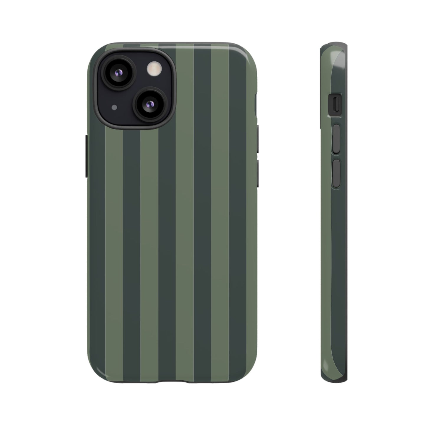 iPhone 13 Mini / Glossy Phone Case - ’Dark Green Stripe Pattern’ Phone Case