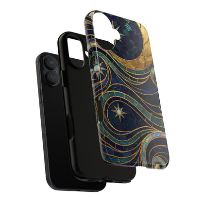 Elegant Navy & Gold Crescent Moon Mosaic Phone Case