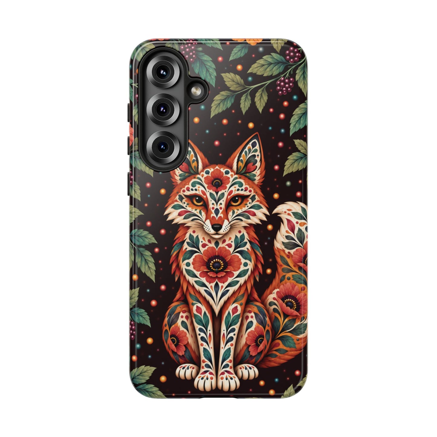 Vibrant Terracotta and Teal Calavera Fox Phone Case - Multicolor Phone Case - Samsung Galaxy S25 Plus / Glossy