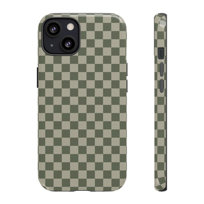iPhone 13 / Glossy Phone Case - ’Bold Olive Green Checkered Pattern’ Phone Case