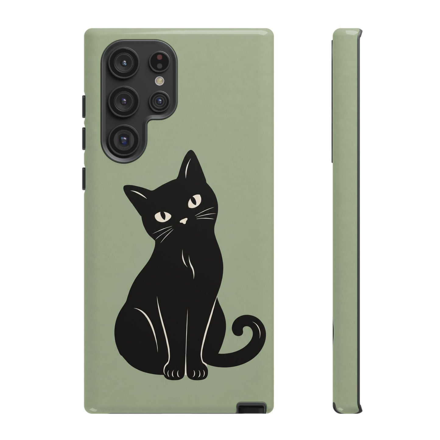 Minimalist Sage Green & Black Cat Phone Case