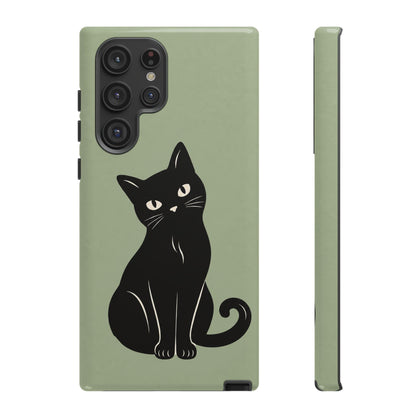 Minimalist Sage Green & Black Cat Phone Case