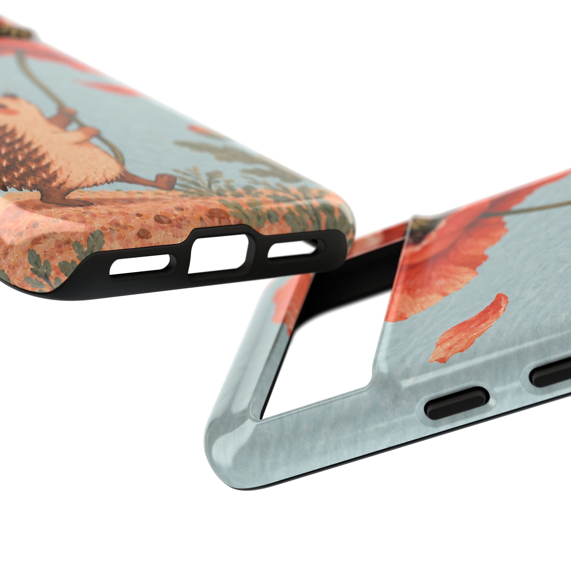 Whimsical Pale Blue Hedgehog and Poppy Phone Case - Blue Phone Case