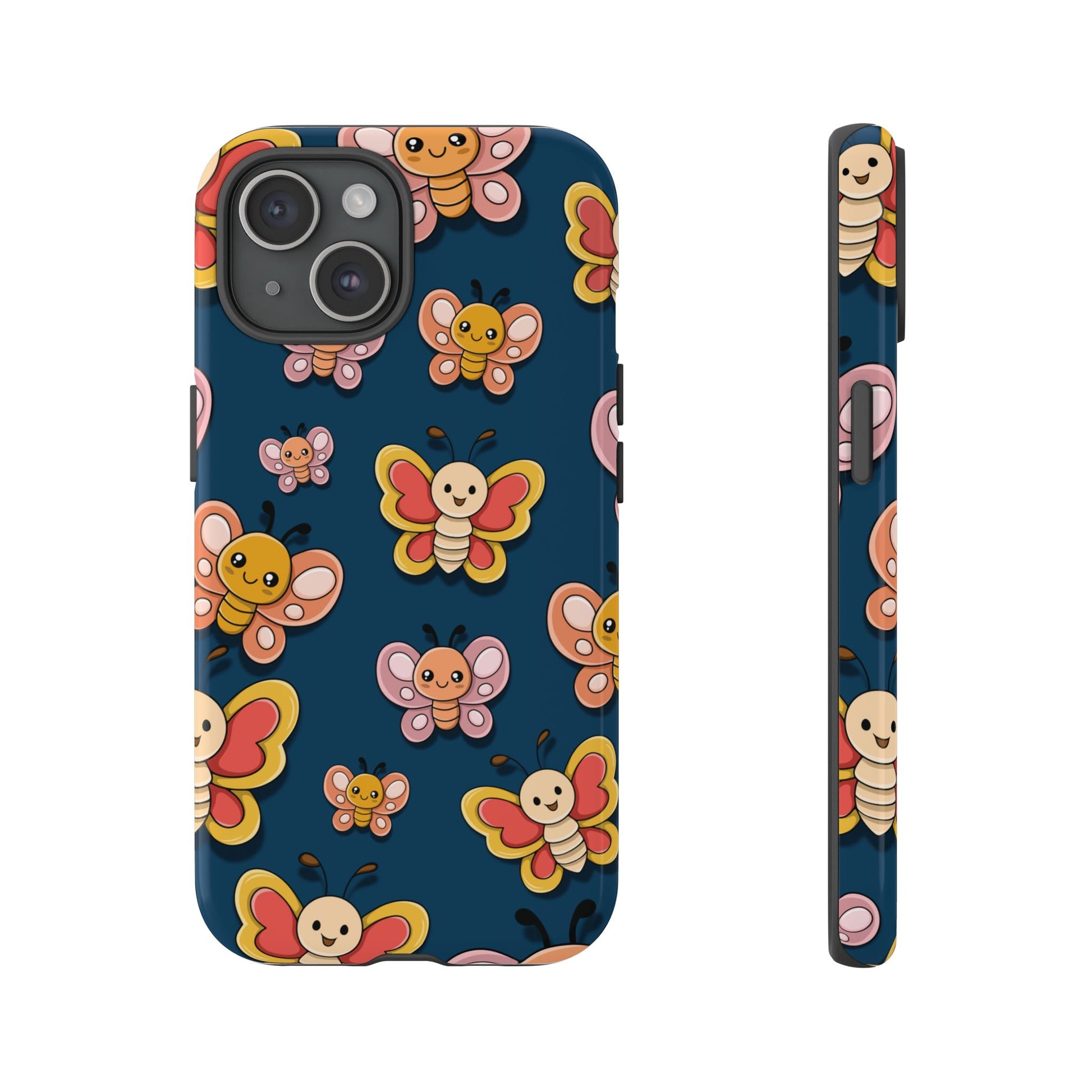 Dark Blue Butterfly Sticker Design Phone Case - Blue Phone Case - iPhone 15 / Glossy