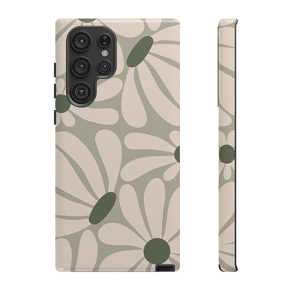 Retro Cream & Green Daisy Pattern Phone Case - White Phone Case - Samsung Galaxy S22 Ultra / Glossy