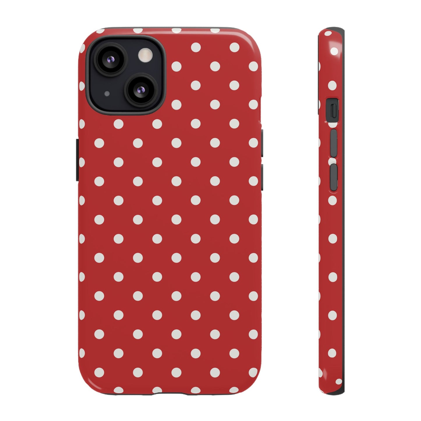 iPhone 13 / Glossy Phone Case - Red with White Dot Pattern Phone Case
