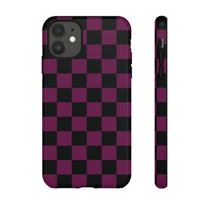 iPhone 11 / Glossy Phone Case - Trendy Plum & Black Checked Pattern Phone Case