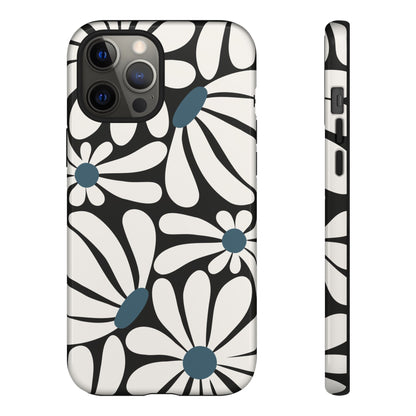 Retro Black Daisy Pattern Phone Case - Black Phone Case - iPhone 12 Pro Max / Glossy