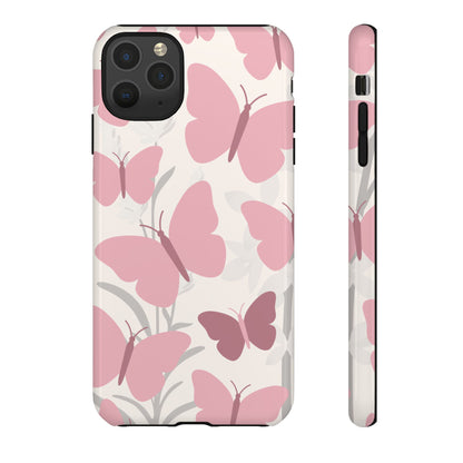 iPhone 11 Pro Max / Glossy Phone Case - Minimalist Cream & Pink Butterfly Pattern Phone Case