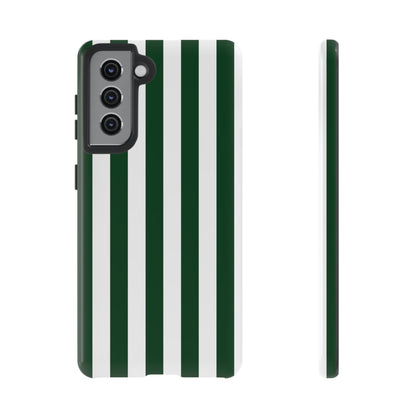 Samsung Galaxy S21 / Glossy Phone Case - Simple Dark Green & White Stripe Pattern Phone Case