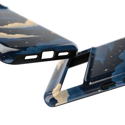 Illustrated Navy Blue Clouds & Stars Phone Case