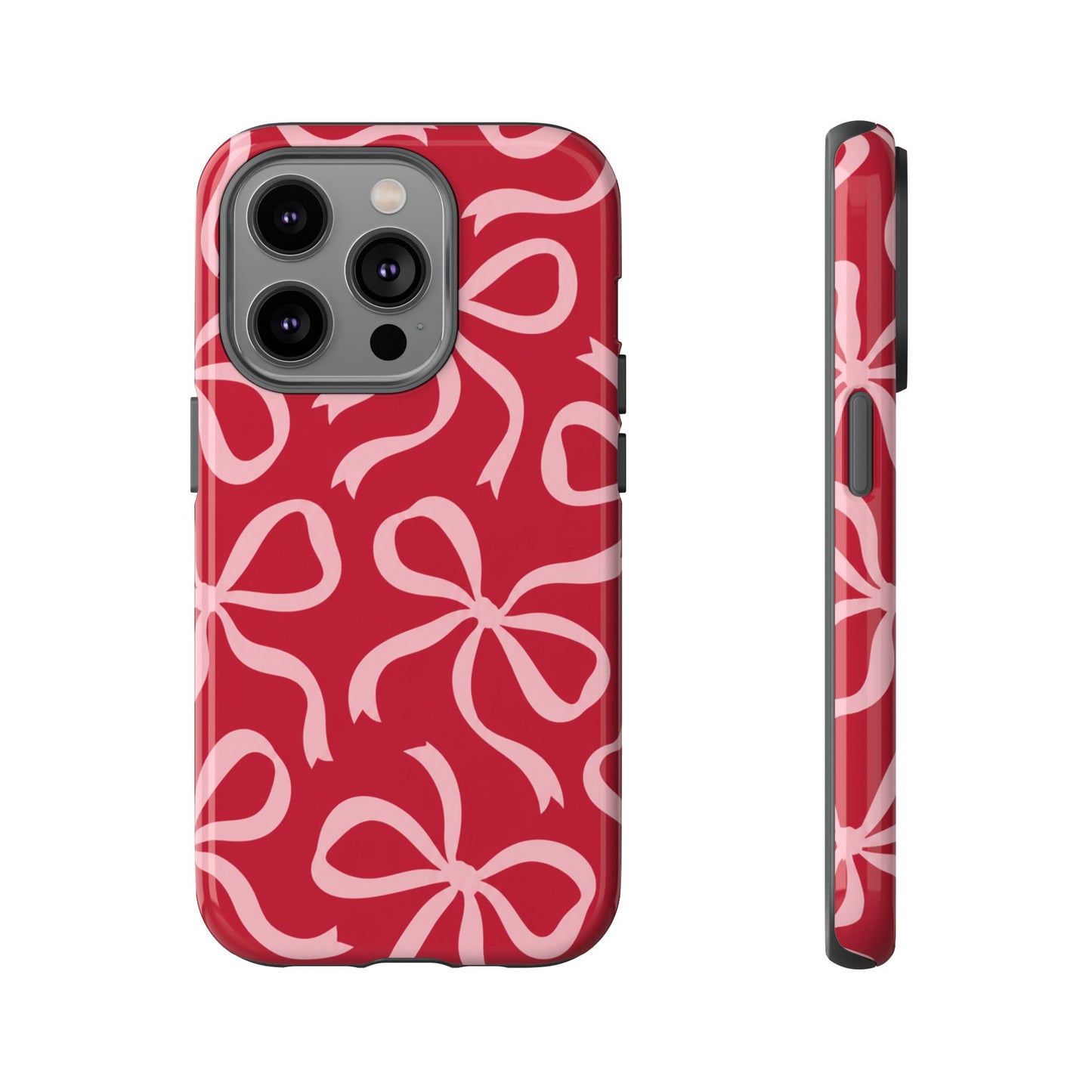 Bold Raspberry Red and Blush Pink Bow Pattern Phone Case