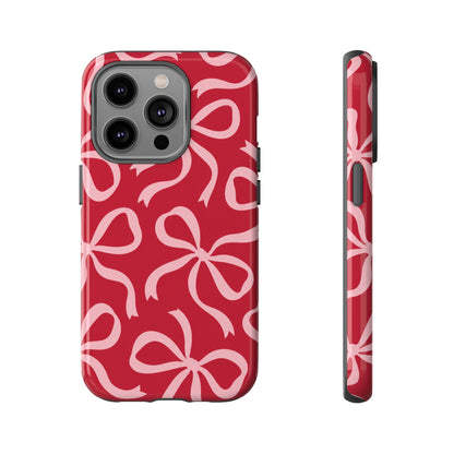 Bold Raspberry Red and Blush Pink Bow Pattern Phone Case