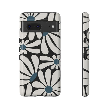 Retro Black Daisy Pattern Phone Case - Black Phone Case - Google Pixel 7 / Glossy