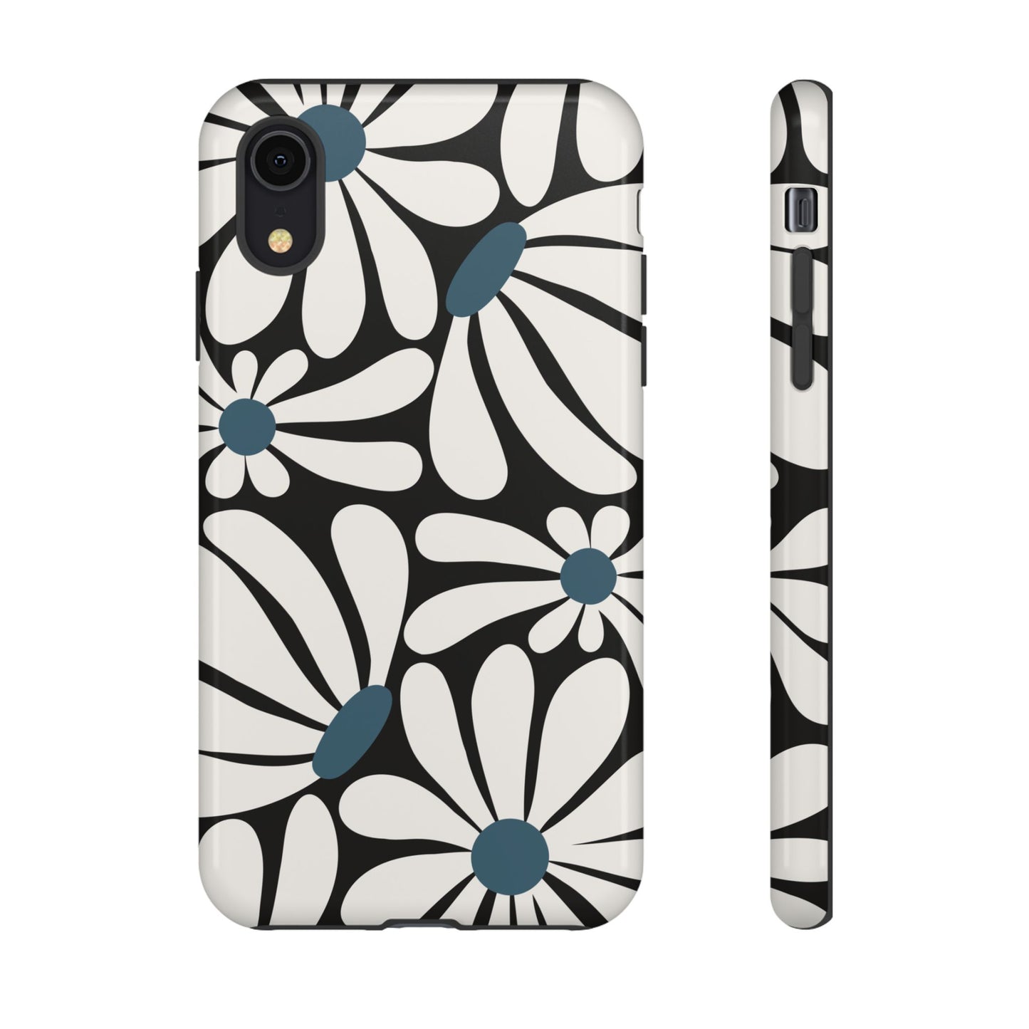 iPhone XR / Glossy Phone Case - Retro Black Daisy Pattern Phone Case